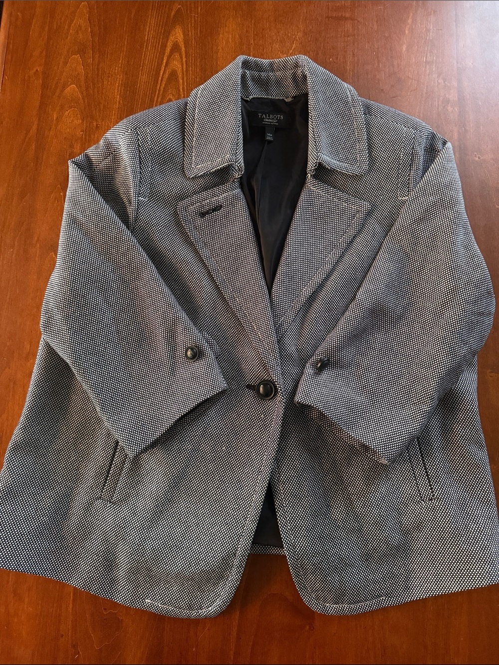 Talbots 100% Cotton 3/4 Sleeve Wide Lapel One Button Blazer Coat Petites 14W